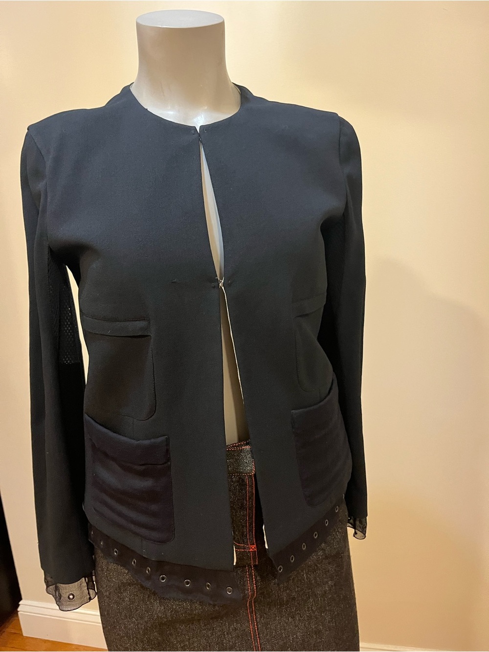 Vintage Prada Runway Silk Jacket Eyelet Trim - Picture 2 of 15